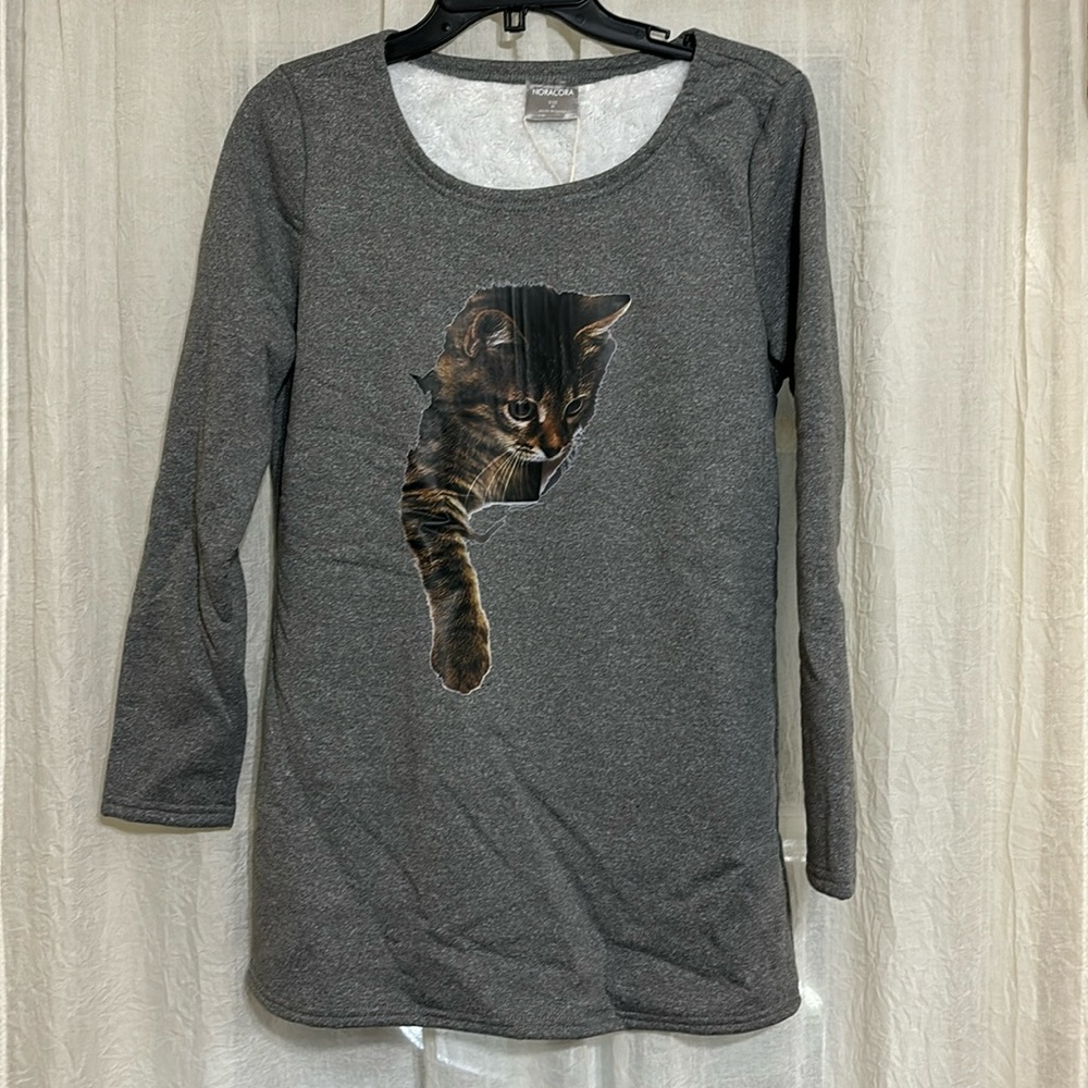 NoraCora Gray Cat Tunic top long sleeve